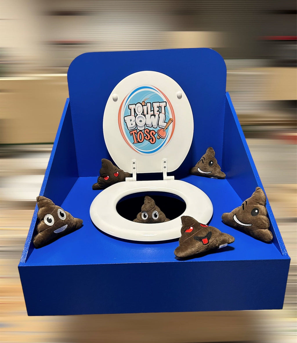 Toilet Bowl Toss Carnival Game, Poop Emoji Carnival Game